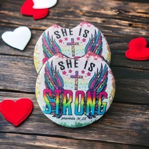 She Is Strong Car Coaster 2 Pack